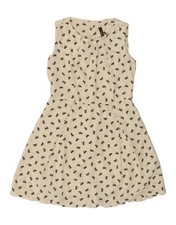 VINTAGE Womens Graphic Sleeveless A-Line Dress UK 12 Medium Off White AI08