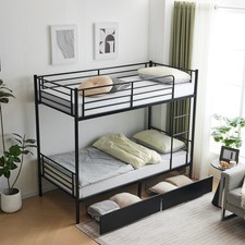 Metal Bunk Bed w/ 2 Drawers & Full-Length Guard Rail for Kids Teens Adults