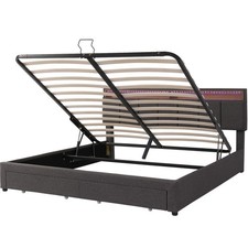 5ft Upholstered King Bed Frame Ottoman Storage Bed with Drawers & LED Lights