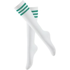 Knee High Socks for Women, Long Tall One Size 1 Pair-white With 3 Green Stripes