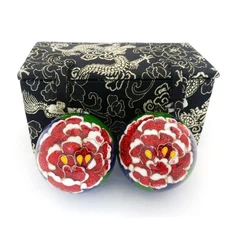 Premium Peony Baoding Balls. Chiming Chinese Health Balls for Hand Therapy, E...