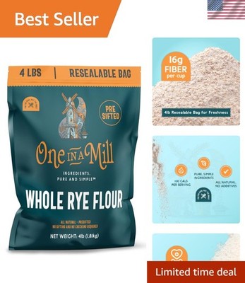 Whole Rye Flour 4LB | 100% All-Natural Pre-Sifted Baking Perfection, Nutty Fl...