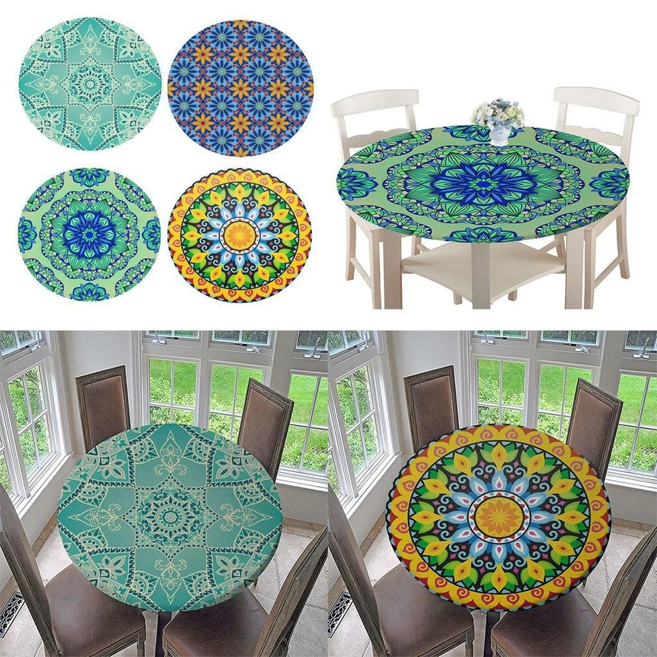 Runde Tischdecke - Wasserdicht Indoor Outdoor Runde Passform Vinyl Tischdecke, - Bild 1 von 1