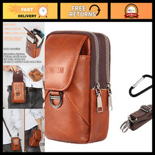 Stylish Leather Crossbody Phone Pouch, Zippered, Adjustable Strap, Travel Access