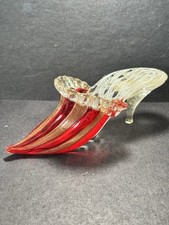 Soulier Chaussure En Verre Coloré , Murano , Travail Italien 1950 , Vintage 