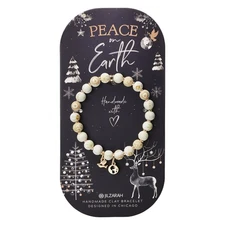 NEW JILZARAH Clay Beaded PEACE ON EARTH CHRISTMAS CREAM 8mm Bracelet