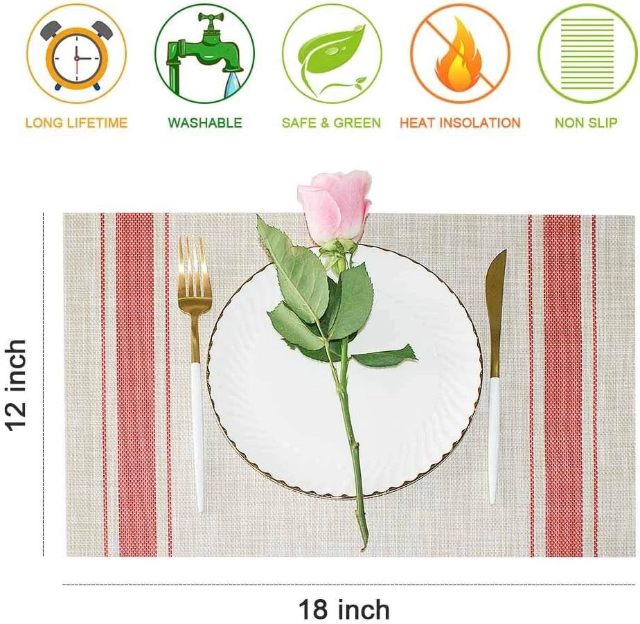 Juego de 6 manteles individuales GIVERARE, vinilo tejido resistente al calor grandes, paquete de 6 rojos  Foto 2 de 4