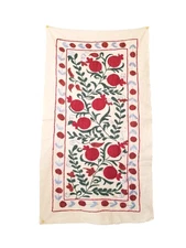 SUZANI RUNNER - UZBEK SUZANI PANEL -  20" x  37" - SILK EMBROIDERY ON COTTON