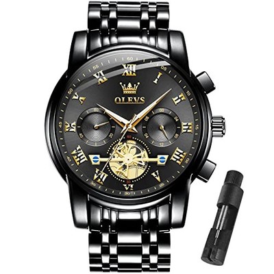  Watches for Men with Date Luxury Big Face Black Stainless Steel&Black Dial