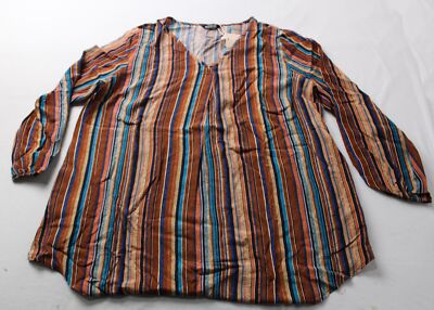 Bloomchic Women's Contrast Striped Lantern Sleeve Blouse AP2 Multi Size: 18-20
