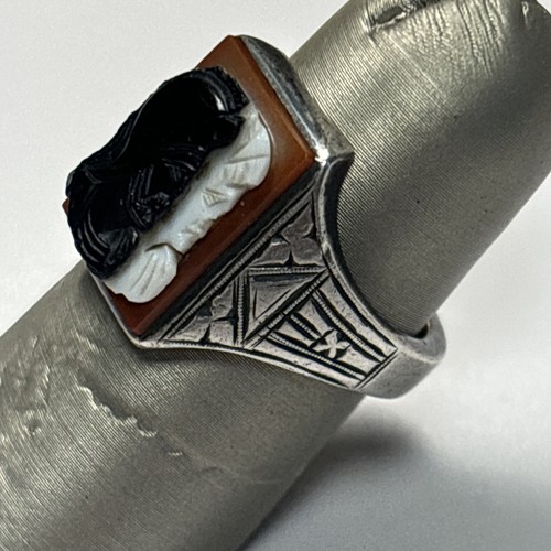 Art Deco Sterling Silver Double Roman Intaglio Black Onyx Men’s Ring 8.75 - Picture 2 of 4