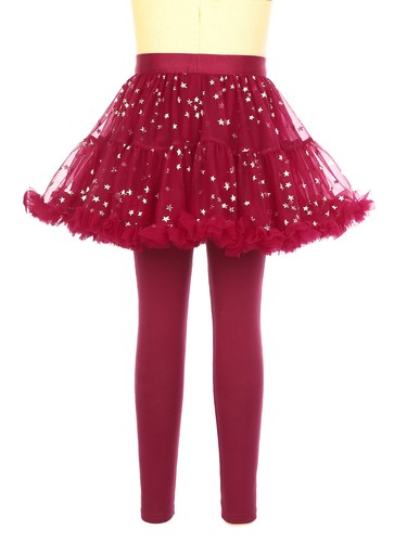 Kid Girls Footless Pants with Ruffle Tutu Mesh Skirt Glitter Princess Pantskirts - Picture 11 of 25