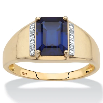 14k Yellow Gold Plated 925 Sterling Silver Natural Sapphire Gemstone Men's Ring