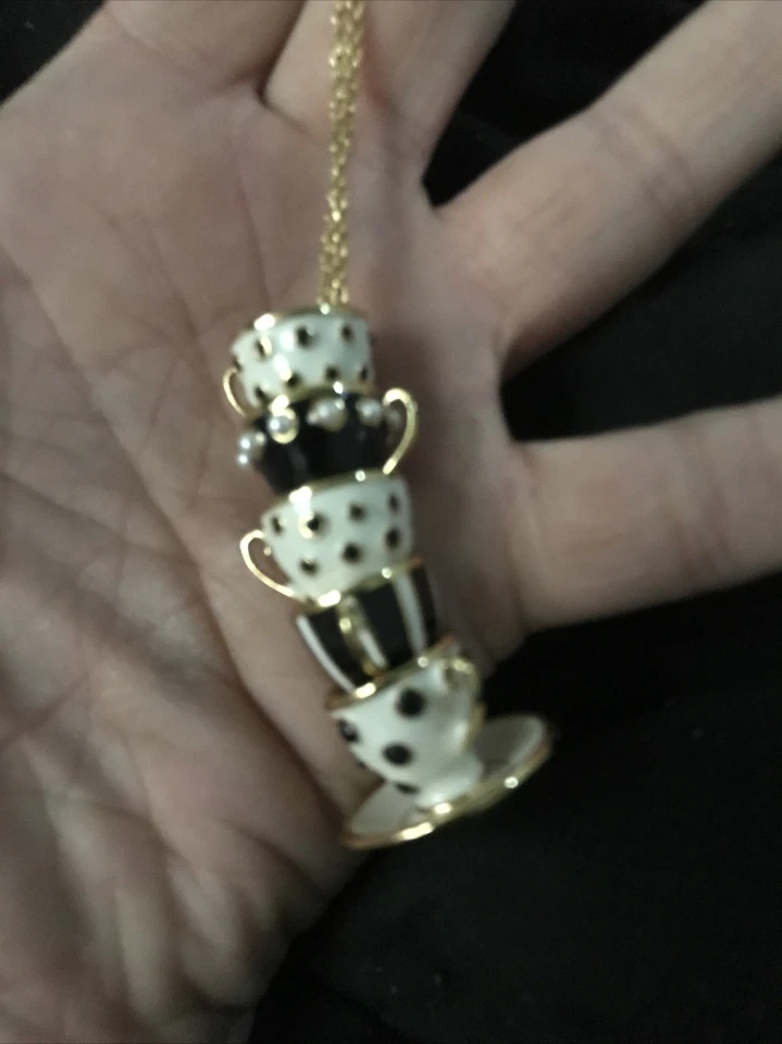 KATE SPADE TEA TIME STACKED TEACUP PENDANT NECKLACE W/GIFT POUCH  NWT $119