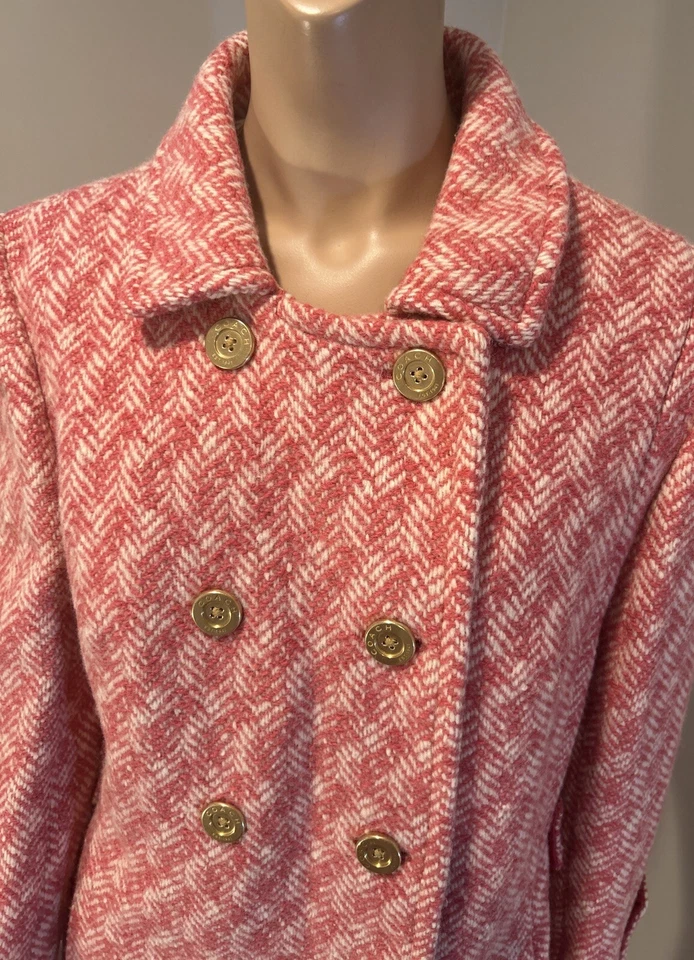 Chaqueta Abrigo Coach Tweed Espiga Lana Mohair Rosa Guisante Talla 10 Foto 2 de 4