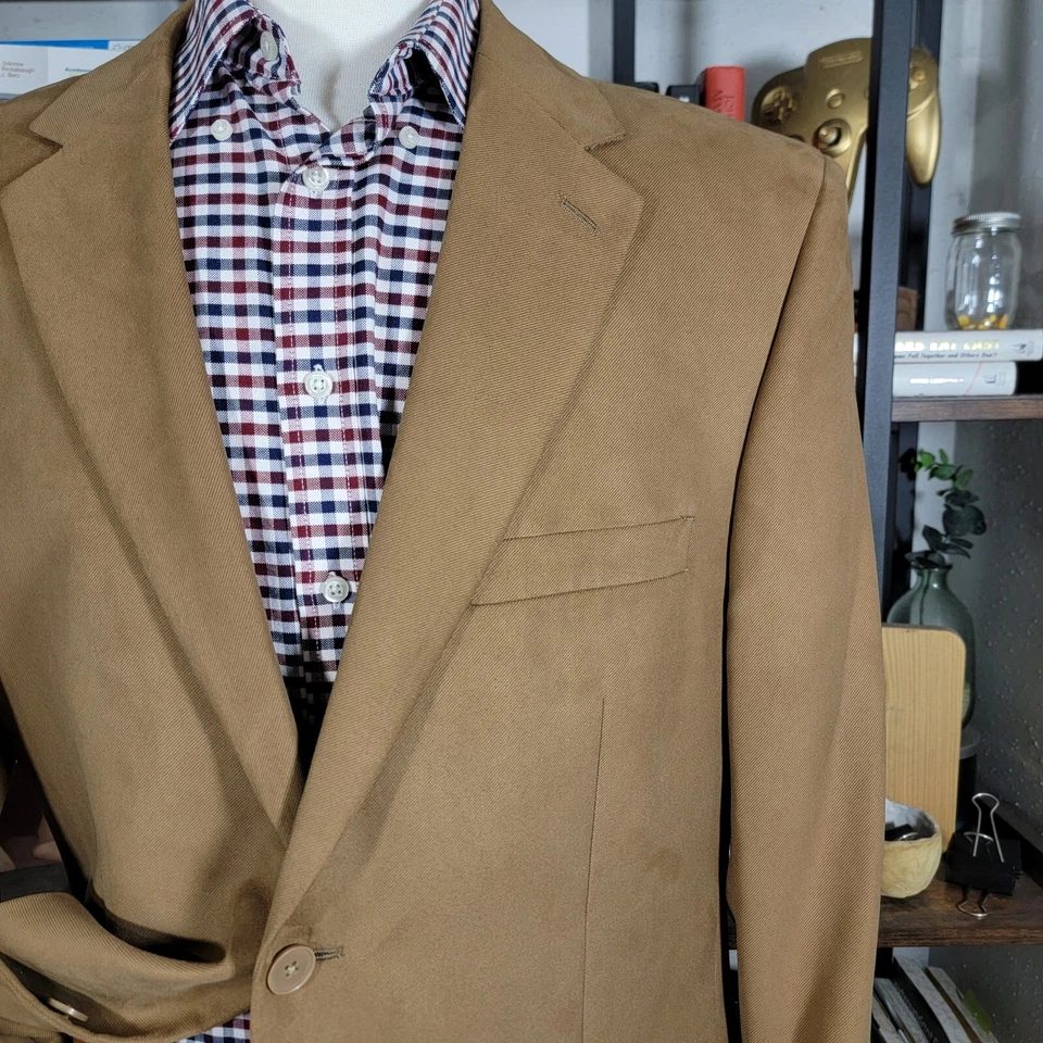 Alfani Men's Suede Sport Coat Blazer Two Button Carmel Brown Twill Polyester 44L - Image 3 of 4