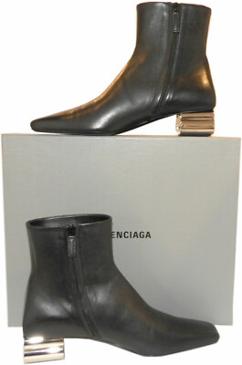 Balenciaga Leather Ankle Boots Black Booties 37.5 BB logo