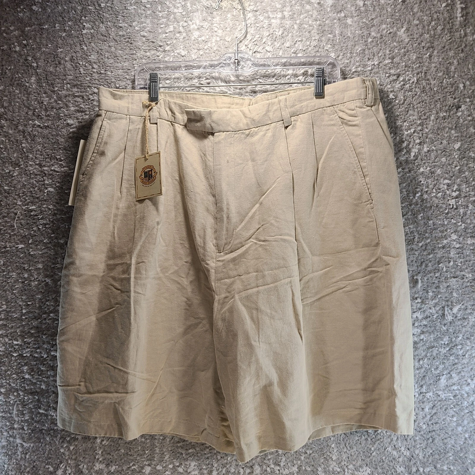 PUSSER'S West Indies Pleated Shorts Size 40 Brown Khaki Linen Blend Vacation NWT