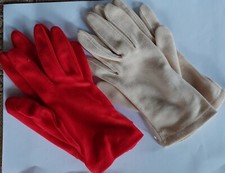 Vintage Women's Stretch Nylon Dress Gloves Fownes Set of 2 Red and Cream