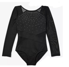 JUSTICE Leotard Black Sheer Long Sleeve Dance Gymnastics XL 16/18