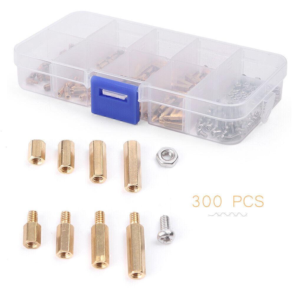 M2 Brass Hex Column Standoff Spacer Screw Nut Assortment Tool Kit 300PCS/Box