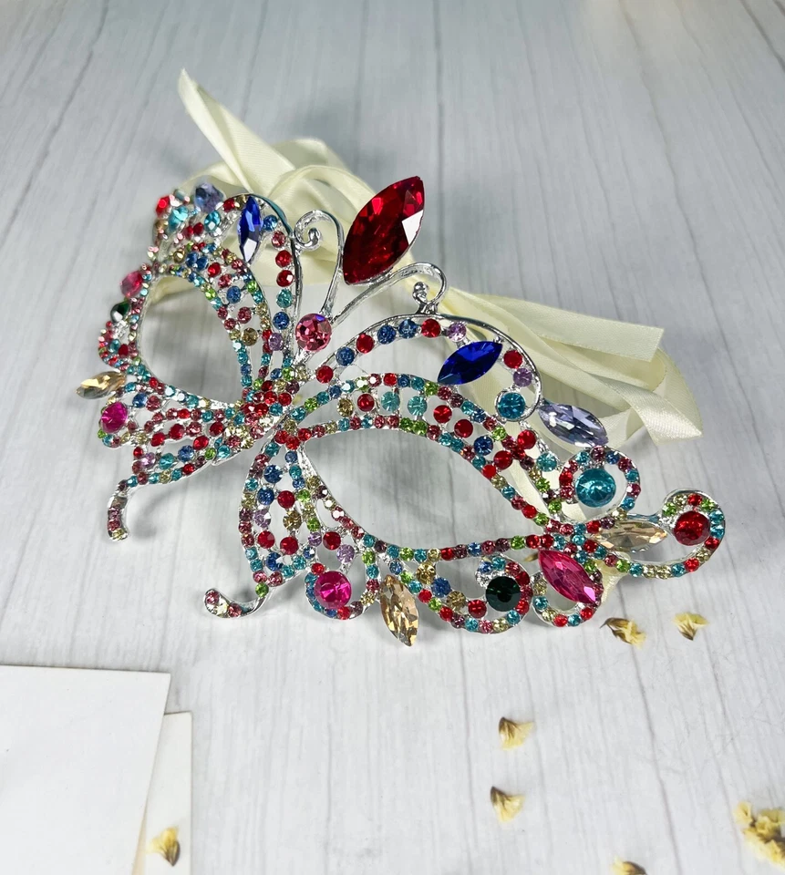 Butterfly Rainbow Masquerade Mask, Wedding Party Silver Eye Mask, LGBTQ Parade - Image 2 of 3