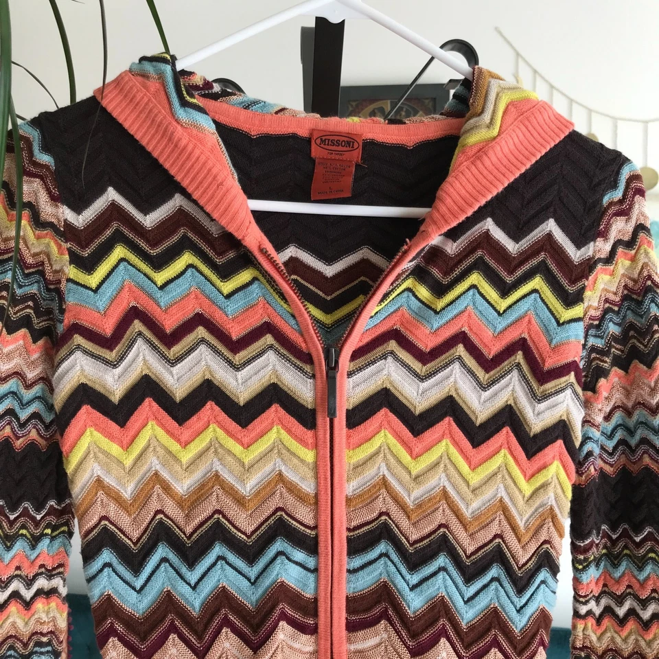 Suéter con Capucha MISSONI Target Talla L Para Niña Multicolor Icónico Chevron Cremallera Frontal Foto 3 de 4