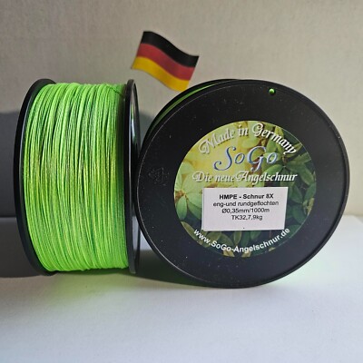 Angelschnur  Sonderpreis, HMPE 8X eng hellgrün/ Ø0,35/0,40/0,60mm/200 und 1000m