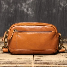 Men's Brown Leather Crossbody Bag Vintage Small Travel Messenger Bag