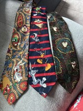 Vintage 90  s Looney Tunes Mania Ties Lot Of 3 Bugs Bunny Taz Pep  Le Pew