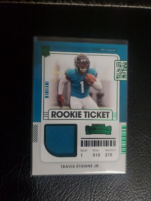 Travis Etienne Jr 2021 Contenders Rookie Ticket Patch Green Variation #RSV-TET