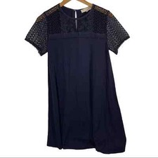 Loft navy shirt sleeve crochet top jersey dress XS