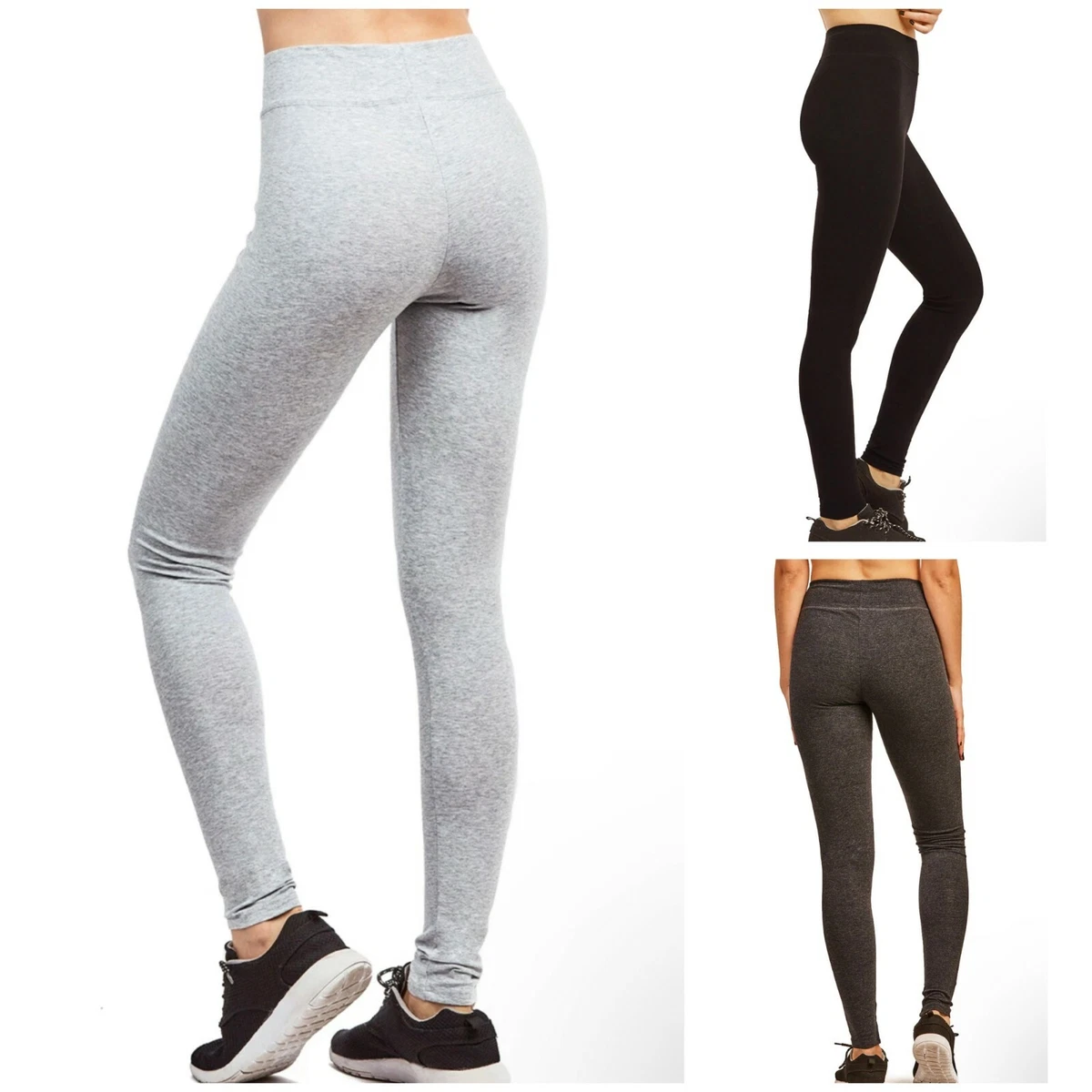 3 PACK Women's Cotton Spandex FULL Length Yoga Leggings Slim COMFY