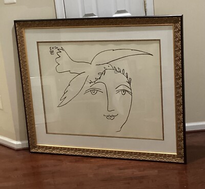 Huge VTG Lithograph by Pablo Picasso, Le visage De La Paix, 50  x 42 