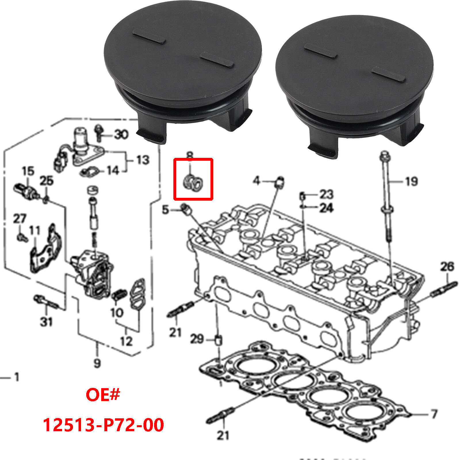 Cam Cap Plug Seal Gasket 2X For Acura ILX ILX Hybrid Integra 12513-P72-003