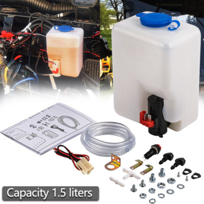 For UTV/SXS Windshield Washer Bottle 12V Tank Pump Wiper System Reservoir Kit
