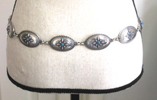 Silvertone  Turquoise Concho Western Chain Belt Women's Adjustable 40"