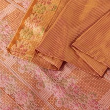 Sanskriti Vintage Sarees Brown Indian Pure Silk Printed Sari 6Yd Craft Fabric