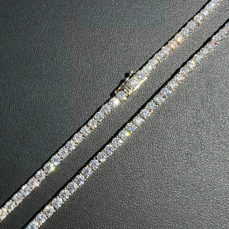 Collar de tenis redondo de diamantes creados en laboratorio de 13,8 quilates para hombre de oro amarillo de 22" de 14 quilates Foto 3 de 4