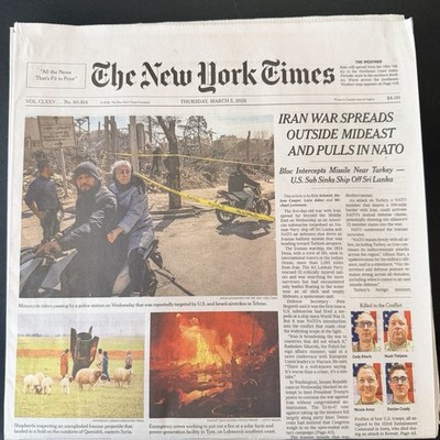 The New York Times Newspaper March 5 2026 Complete Print Paper Unread NYT