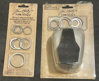 Tim Holtz Idea-ology Tag Press w/  Metal Rings Assorted sizes New Open Box