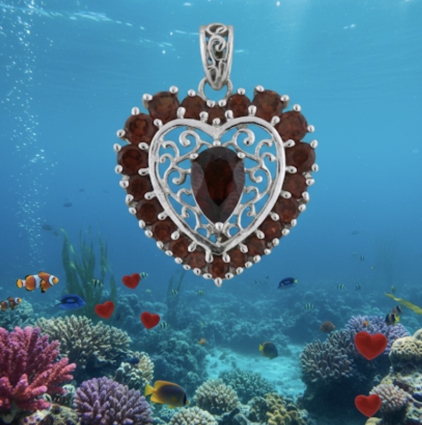 Ross Simons Filigree Garnet Heart Pendant & Italian 925 Necklace (18