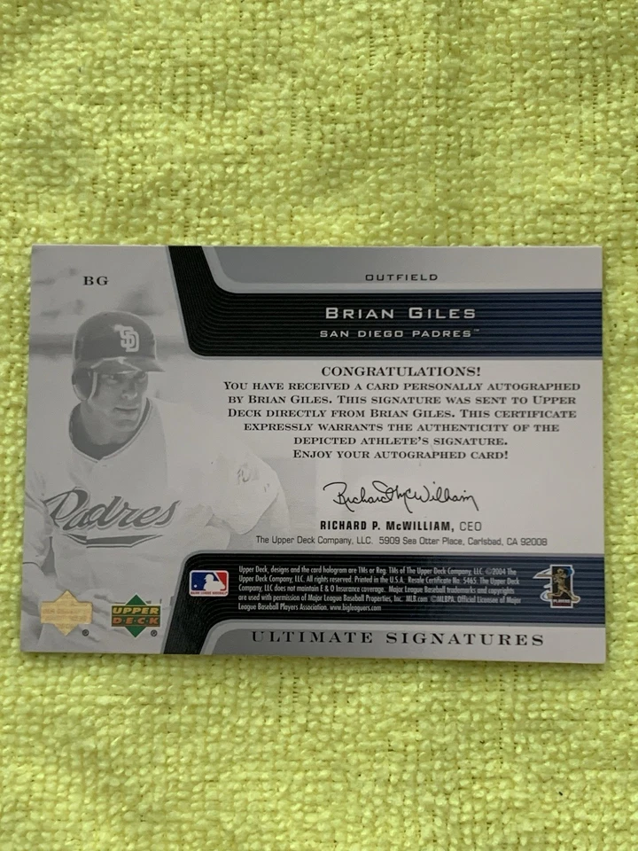 2004 Upper Deck Ultimate Collection Ultimate Signatures Brian Giles #BG/99 (AU) - Image 2 of 2