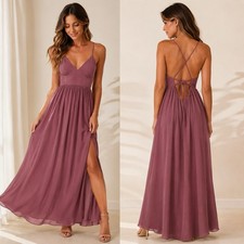 Azazie Size 4 Dusty Rose Chiffon Bridesmaid Dress Lace Up Back Maxi Gown