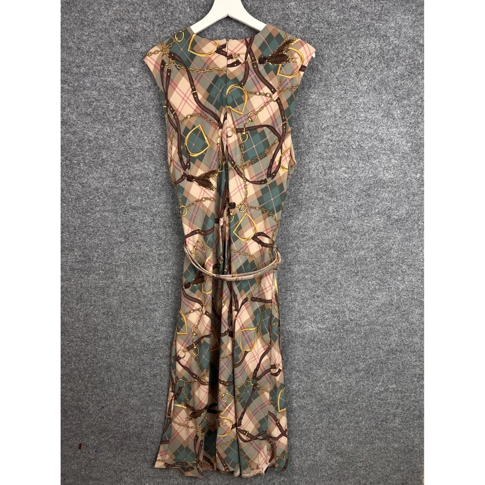 Lauren Ralph Lauren Plaid Belted Georgette Dress Sleeveless Plaid Chain Size 16 - Image 3 of 4