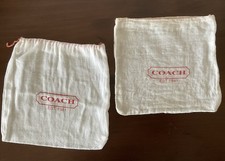 COACH Red Logo Drawstring Linen Dust Cover Jewelry Pouch Bags 8" x 8" Lot of 2