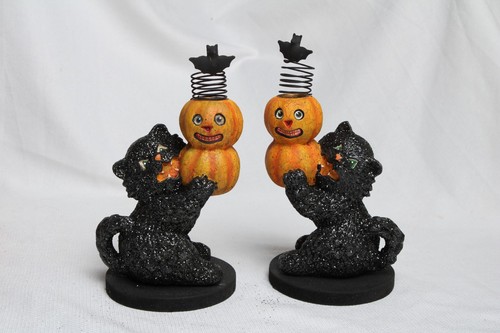 Department 56 Black Cat Halloween Candle Holders