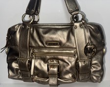 Michael Kors Metallic Gold Leather Shoulder Hobo Bag W/ Outside Pockets