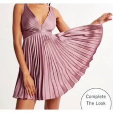 NWT Abercrombie & Fitch Giselle Mauve Satin Pleated Mini Dress Large Petite