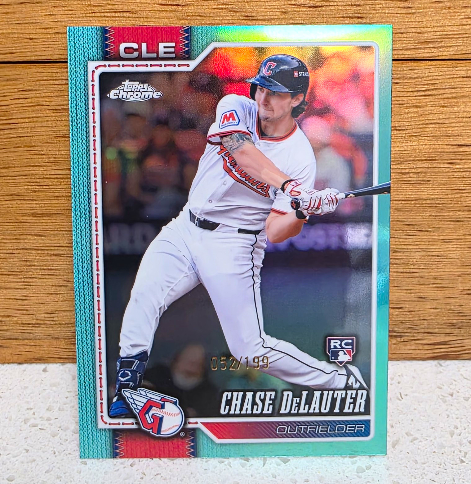2026 Topps Chrome Chase DeLauter RC Aqua Refractor 052/199 #284
